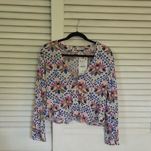 Zara Multicolor Floral V-Neck Blouse